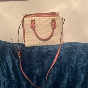 Michael Kors Cream & Coral MK Signature Satchel